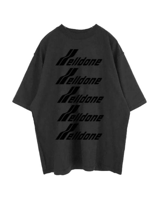 we11done Black Logo-Print Crew Neck T-Shirt for men
