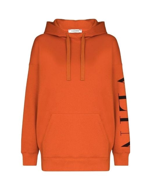 Valentino Orange Logo-Print Long-Sleeve Hoodie