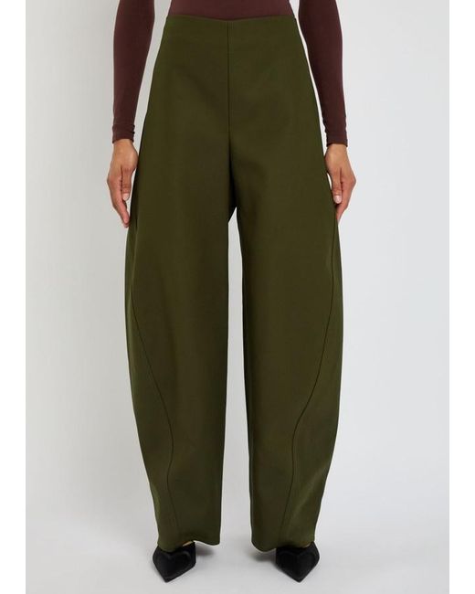 Alaïa Green Twisted Barrel-Leg Cotton Trousers