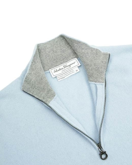 Ferragamo Blue Semi-Zipper Sweater for men