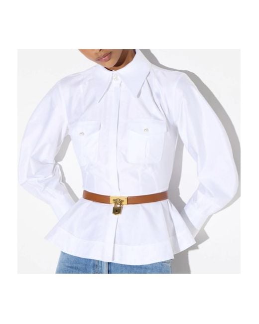Elisabetta Franchi White Cotton Poplin Shirt With Flounce