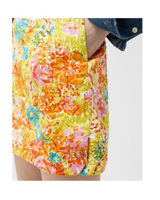 Versace Yellow Crinkled Floral Mini Skirt
