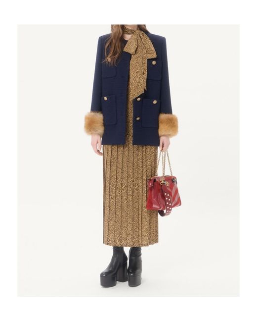 Valentino Natural Crepe De Chine Skirt With Fauve Eclat Micromacula Print