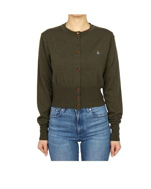 Vivienne Westwood Green Orb Embroidered Cropped Cardigan