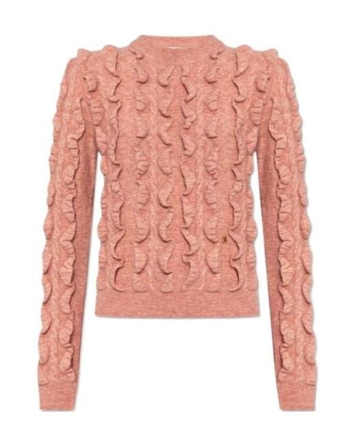 Moschino Pink Ruffled Crewneck Jumper