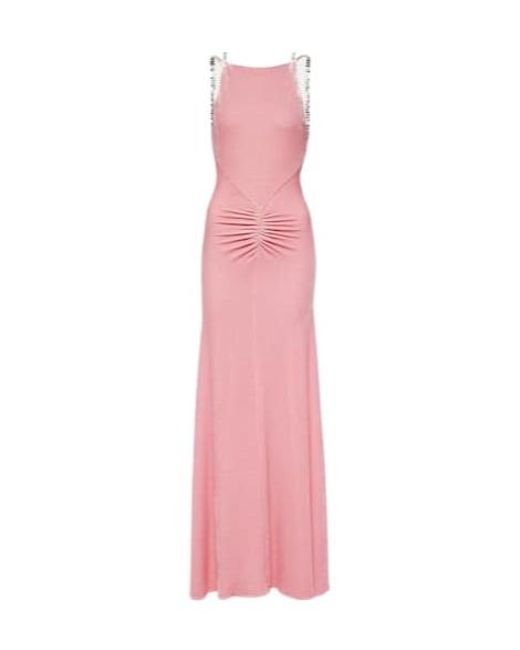 Rabanne Pink Embellished Ruched Velvet Gown