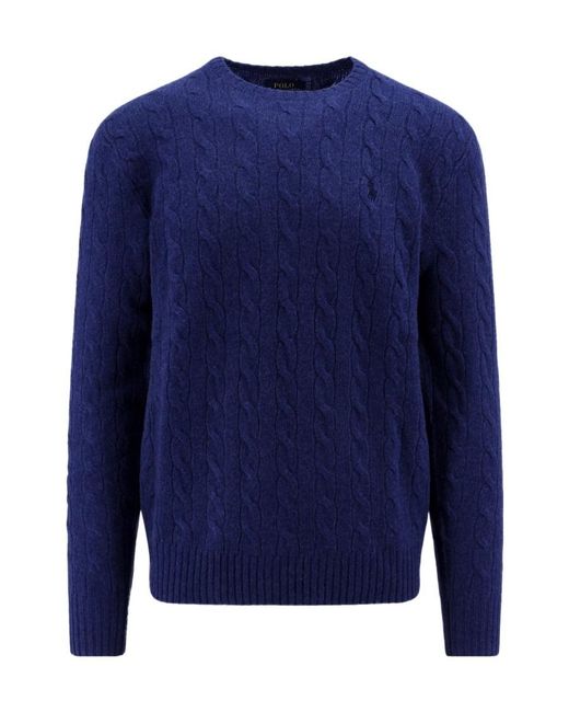 Polo Ralph Lauren Blue Embroidered Cable-Knit Jumper for men