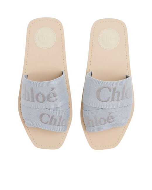 Chloé White Chloé Woody Open Toe Slip-On Slides