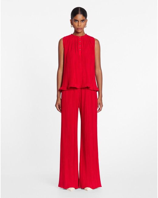 Lanvin Red Crewneck Pleated Top