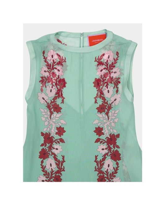 LaDoubleJ Green Floral Silk Midi Dress