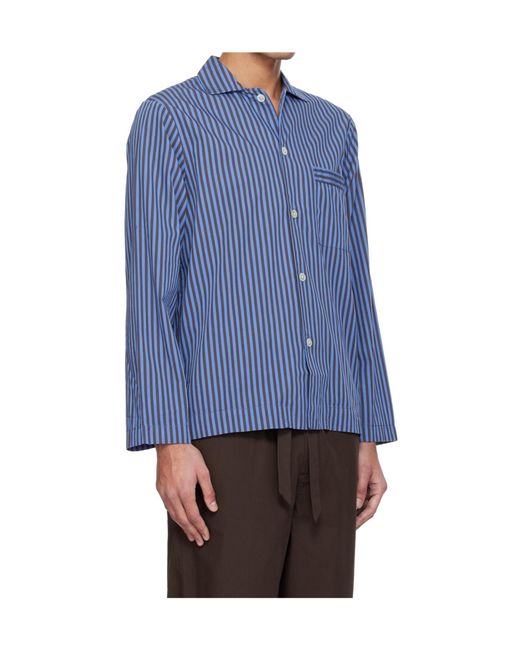 Tekla Blue Striped Pajama Shirt for men