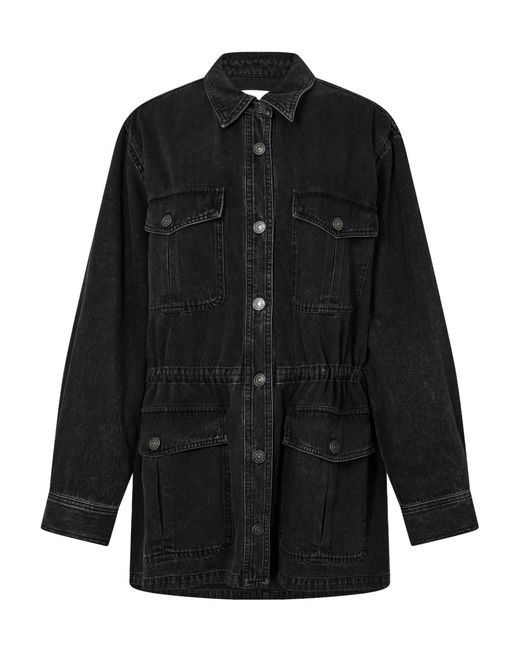 Isabel Marant Black Washed Lapel Denim Coat