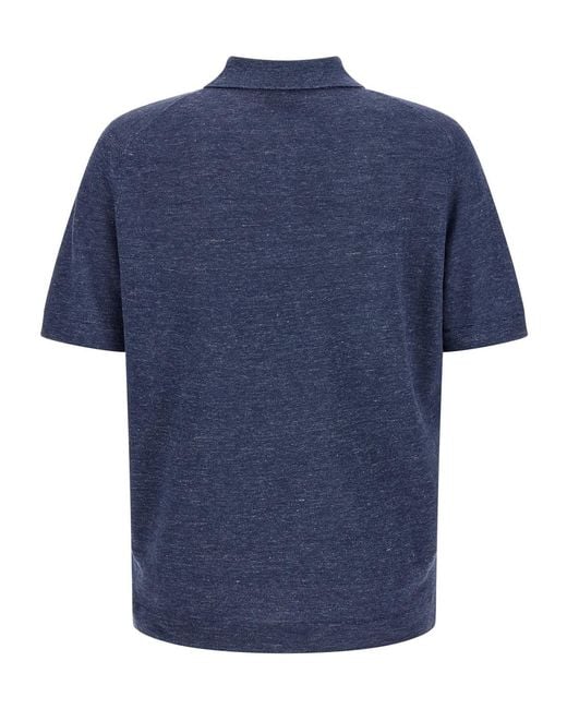 Brunello Cucinelli Blue Short Sleeved Knitted Polo Shirt for men