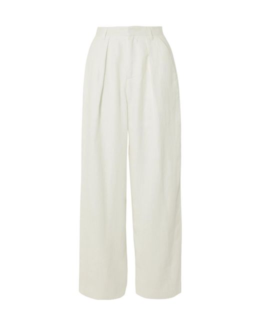 Mara Hoffman White Pleated Hemp Straight-Leg Pants