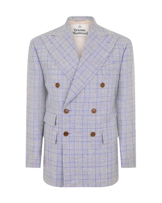 Vivienne Westwood Blue Light Plaid Double-Breasted Blazer for men