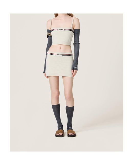 Miu Miu White Cotton Knit Top