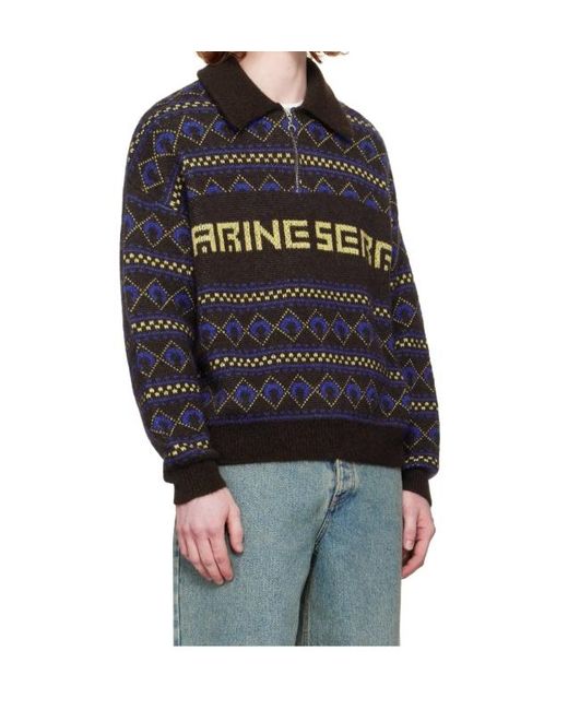 MARINE SERRE Black Lapel Long Sleeve Sweater for men