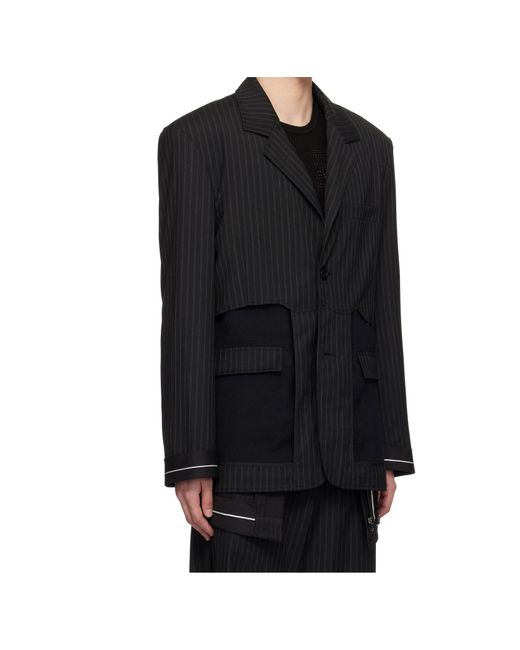 ANDERSSON BELL Black Sheer Panel Pinstripe Blazer for men