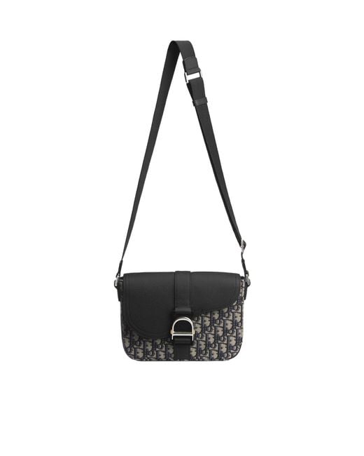 Dior Black Saddle Heritage Messenger Bag With Flap for men