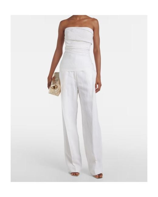 TOVE White Izel Draped Linen Top