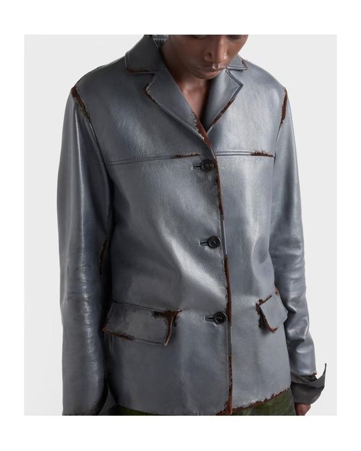 Prada Gray Smooth Leather And Suede Jacket