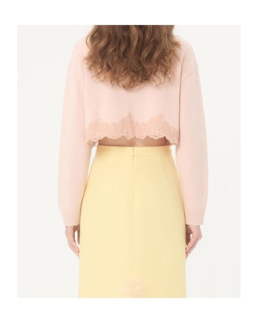 Valentino Pink Wool Cardigan With Lace