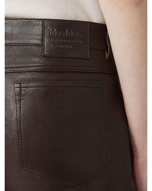 Max Mara Brown Leather Pants With Belt Loops