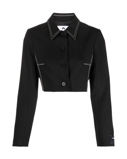 MARINE SERRE Black Moon Diamant-Jacquard Cropped Jacket