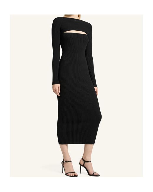 Courreges Black Ribbed-Knit Slash-Detail Midi Dress