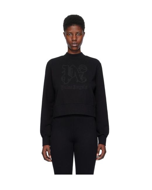 Palm Angels Black Monogram Detailed Crewneck Sweatshirt