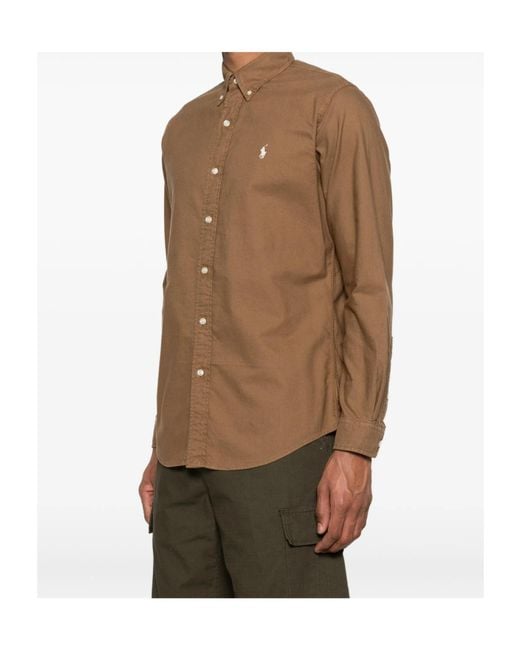 Polo Ralph Lauren Brown Logo Embroidered Curved Hem Shirt for men