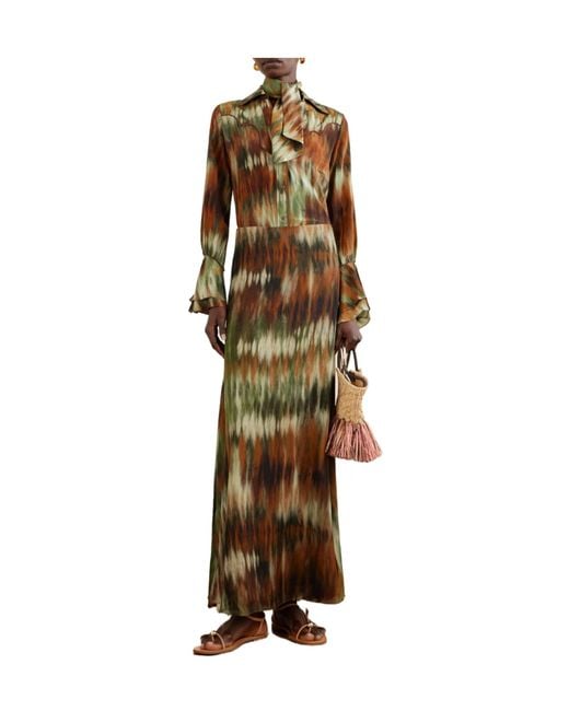 Johanna Ortiz Brown Silk-Georgette Maxi Skirt