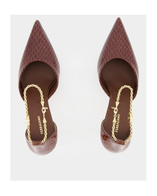 Ferragamo Pink Ferragamo Chain Ankle Strap Pumps