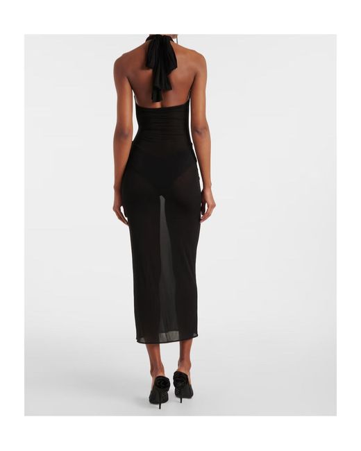 Magda Butrym Black Floral-Applique Sheer Cocktail Dress