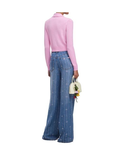 Self-Portrait Blue Floral Embroidered Knit Cardigan