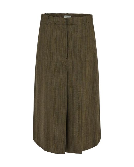 Dries Van Noten Green Slit-Detailed Midi Skirt