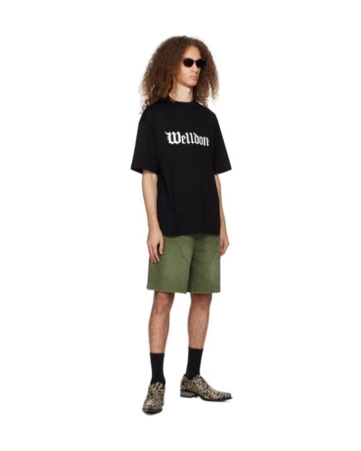 we11done Black Logo-Print Cotton T-Shirt for men