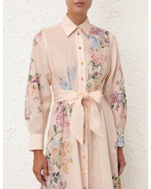 Zimmermann Pink Halliday Tucked Midi Shirt Dress