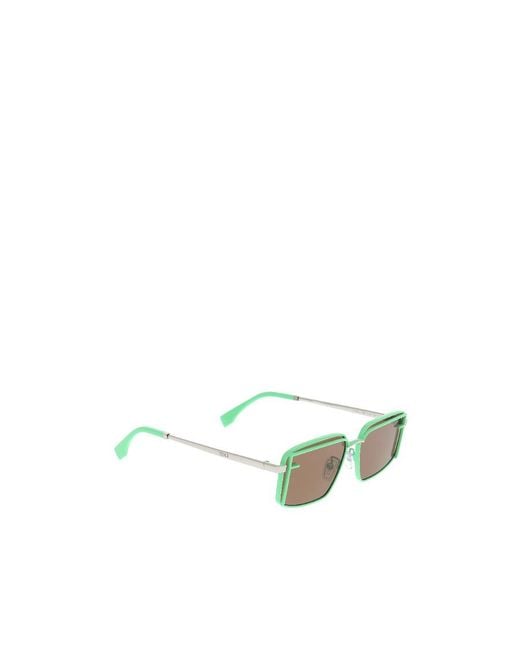 Fendi Green Eyewear Rectangular Frame Sunglasses