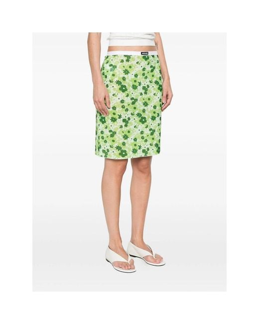 Miu Miu Green Floral-Printed Midi Skirt