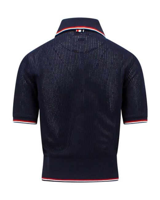 Thom Browne Blue Signature Striped Detail Polo Shirt