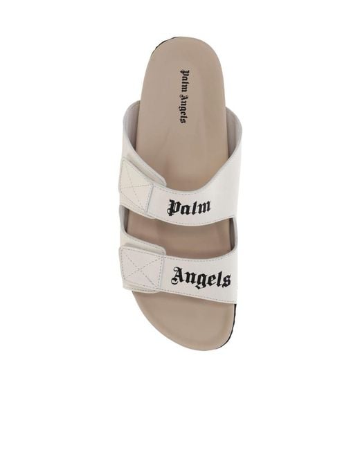 Palm Angels White Logo Printed Double Strap Sandals for men