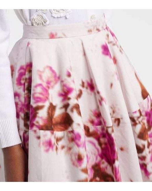 Erdem Pink Floral Cotton Poplin Midi Skirt