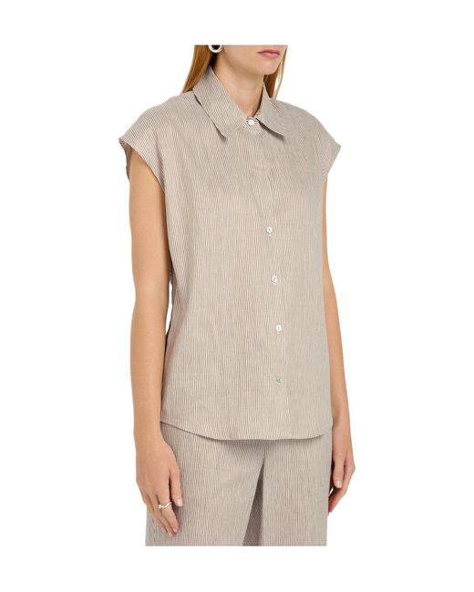 Vince White Ticking Striped Cotton-Blend Blouse