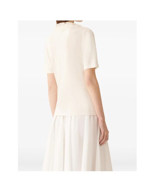 Fabiana Filippi White V-Neck Lace-Detail Top