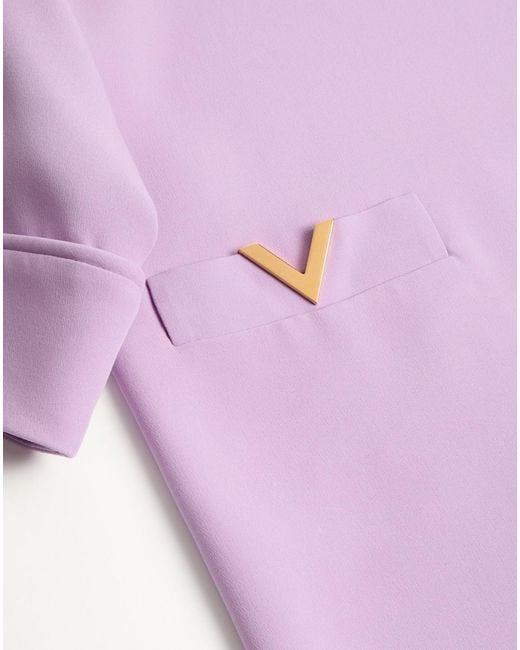 Valentino Purple Logo Plaque Three-Quarter-Sleeved Blouse