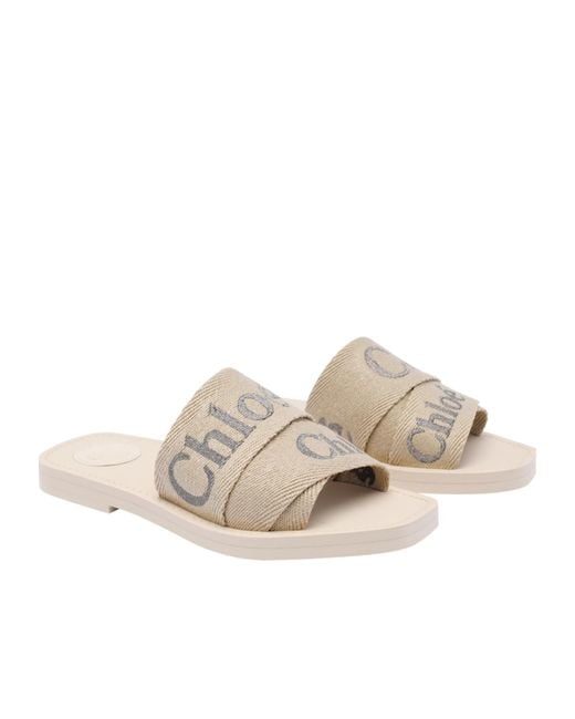 Chloé White Chloé Woody Open Toe Slides