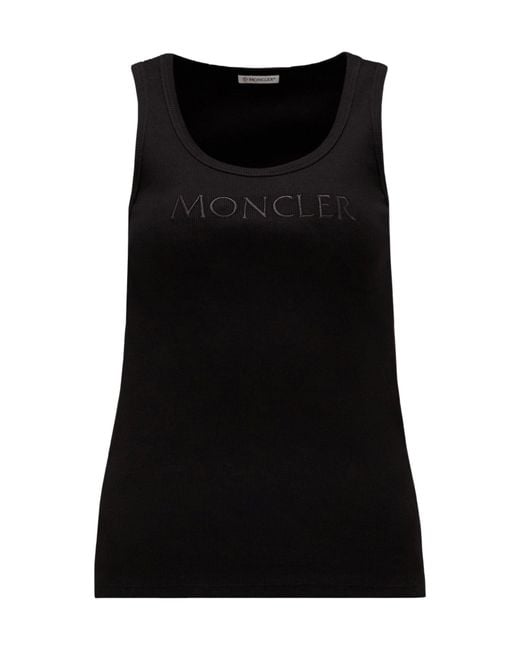 Moncler Black Logo Embroidered Ribbed Tank Top