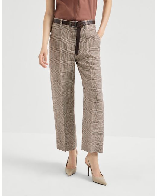 Brunello Cucinelli Gray Linen Cigarette Trousers
