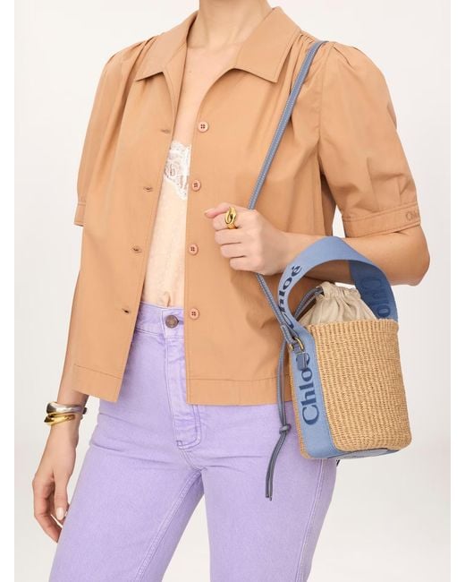 Chloé White Chloé Woody Drawstring Small Basket Bag